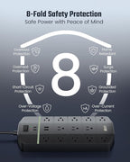 Power Strip,SUPERDANNY 5000 Joules Surge Protector with 13 AC Outlets 2 USB-A & 2 USB-C PD 20W Fast Charging Heavy Duty 14AWG/3C Industrial Grade 15ft Extension Cord for Workbench Home Office Black