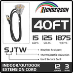 3-Outlets Indoor Outdoor Extension Cord Weatherproof with Lighted End, UL Listed, 12 Gauge 40FT Black 3 Prong Heavy Duty, 12/3 SJTW 15A Power Cord