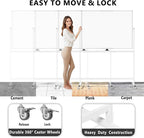 Large Rolling Whiteboard on Wheels, 48" x 36" Double-Sided Mobile White Board with Stand, 4' x 3' Portable Standing Magnetic Dry Erase Board Easel for Home Office Classroom School, Silver