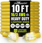 10ft Outdoor/Indoor Extension Cord 16/3 Gauge Heavy Duty 3 Prong SJTW, Waterproof, ETL Listed, Flexible Cold-Resistant Long Power Cord,13A 125V 1625W, Yellow by LifeSupplyUSA