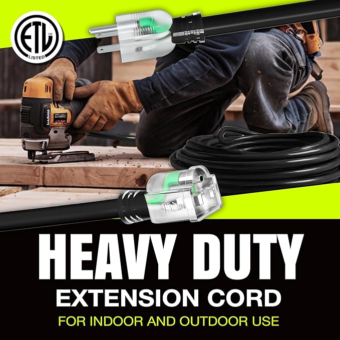 3ft Outdoor/Indoor Extension Cord 16/3 Gauge Heavy Duty 3 Prong SJTW, Waterproof, ETL Listed, Flexible Cold-Resistant Long Power Cord,13A 125V 1625W, Black by LifeSupplyUSA