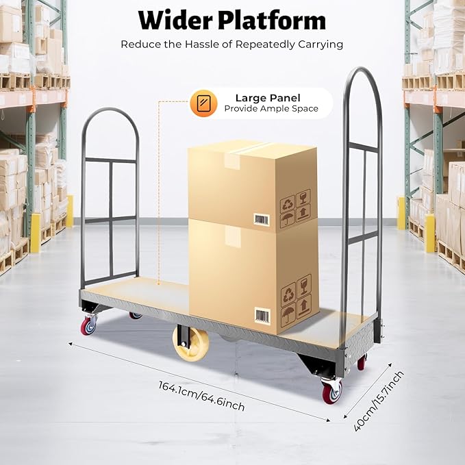 2000lbs Capacity Foldable Push Cart Dolly,64.6Lx15.7H U-Boat Steel Cart,6 Wheels for Furniture Luggage Lifting,Warehouses, Storage Rooms, Transportation Facilities