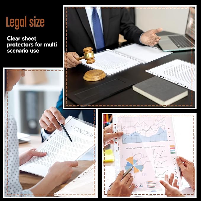 200 Pcs 8.5 x 14 Legal Size Heavyweight Clear Sheet Protectors, Heavy Duty 11-Hole Fit for 3 & 4 Ring Binder, Plastic Page Thick Document Protector, Binder Sleeves for Cards Photo Archive