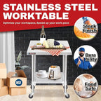 DuraSteel 30x30 NSF Stainless Steel Cart Work Table - Heavy Duty Rolling Food Prep Table Countertop Island - Metal Utility Cart on Wheels Caster, Grill Stand Storage Outdoor Kitchen Tables Bar Top