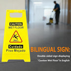 10 Pack Caution Wet Floor Sign, 24" Height, Bright Yellow, Double-Sided A-Frame Safety Caution Sign Commercial, Bilingual Caution Message