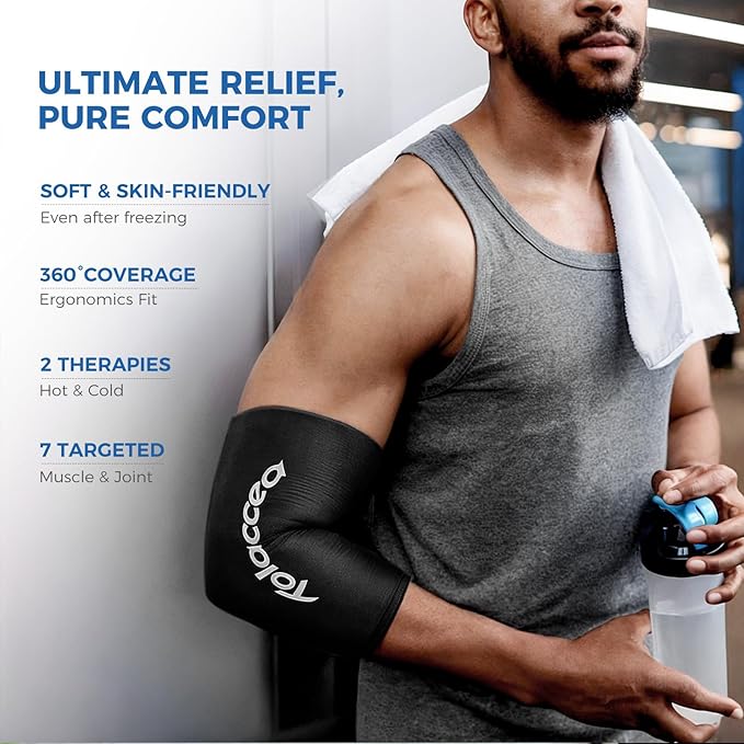 Tolaccea Hot & Cold Therapy Flexible Ice Packs Cold Therapy Compression Sleeve Reusable Gel Pack for Injury Cold Wrap for Knee Calf Elbow (Large (Pack of 1), Black)