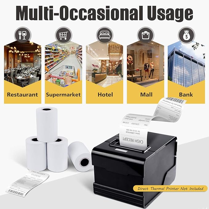 Azure Zone, Thermal Paper 2-1/4 X 50ft 200 Rolls, Fits Most POS Machines and Cash Registers, Great for Business Sales