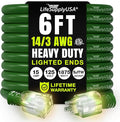 6ft Outdoor/Indoor Extension Cord 14/3 Gauge Heavy Duty 3 Prong SJTW, Waterproof, ETL Listed, Flexible Cold-Resistant Long Power Cord,15A 125V 1875W, Green by LifeSupplyUSA