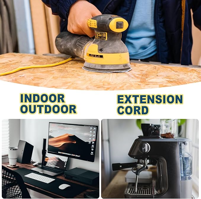 EP 10 Ft Lighted Outdoor Extension Cord - 10/3 SJTW Heavy Duty Yellow Extension Cable with 3 Prong Grounded Plug for Safety, ETL Listed