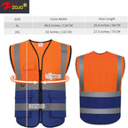 zojo High Visibility Safety Vests With Pockets, Pack of 10,Wholesale Reflective Vest for Outdoor Works, Cycling, Jogging, Walking,Sports - Fits for Men and Women(XL-Mix Orange & Blue)