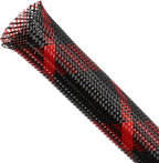 Expandable Braided Sleeving, PET Automotive Wire Loom, Flexible Cable Management for Audio Video and Other Home Device, Cord Protector from Pets (Black Red, 13/16" x 25ft)