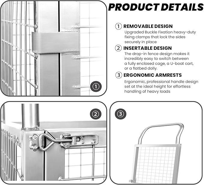 Industrial Cage Cart 2200lbs - 40" x 24" Flatbed Hand Truck with Mesh Basket, Heavy Duty U-Boat Style Dolly for Narrow Aisles, Retail Stores, and Office Moving