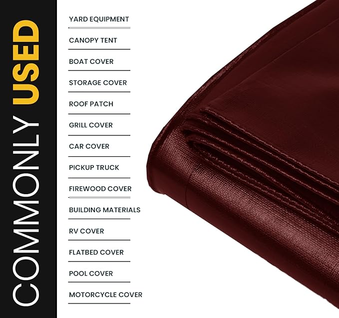 PROTARP Extra Heavy Duty 16 Mil Tarp Cover, Waterproof, UV Resistant, Rip and Tear Proof, Poly Tarpaulin with Reinforced Edges for Roof, Camping, Patio, Pool, Boat. (Maroon/Black 100′ X 100′)