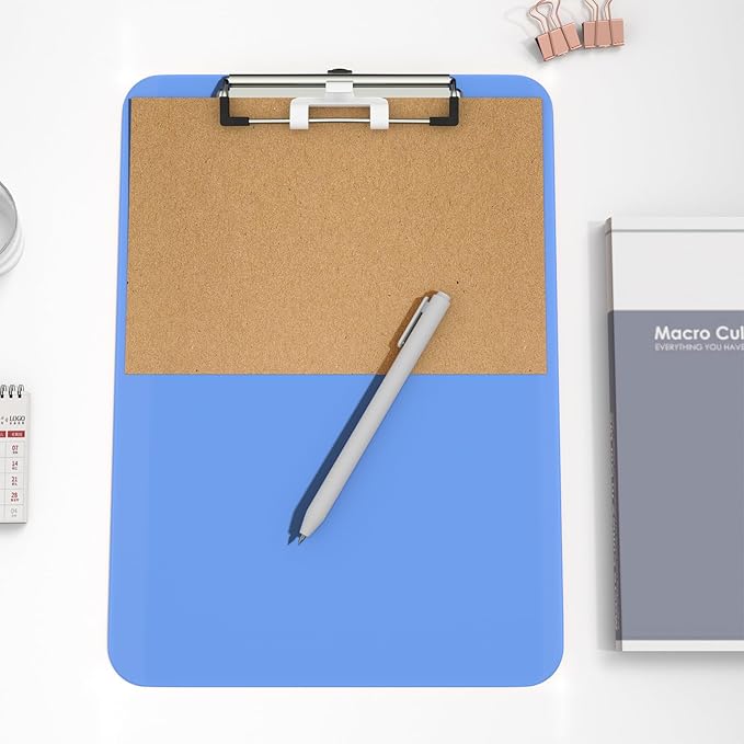 Hongri Plastic Clipboard with Pen Holder, Blue 8.5x11 Letter Size Clip Board for Classroom, Office, Students, Nurses and Women, Low Profile Clip, Size 12.5 x 9 in