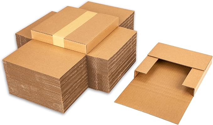 7" 45 RPM Vinyl Record Mailers 7.5"L x 7.5"W x 1.1"H Kraft Corrugated Album Mailing Boxes for Small Business Packaging Shipping Moving Storage, with Fragile Stickers, 25 Pack