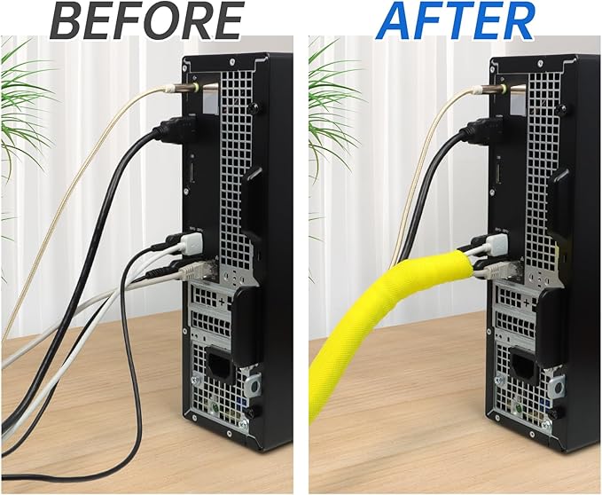Split Braided Cable Sleeve，Flexible Wire Loom Tubing, Automotive Cord Protector Pet Proof, Cable Management for Computer TV Electric Wires Harness 16ft (Yellow, 8mm（5/16")