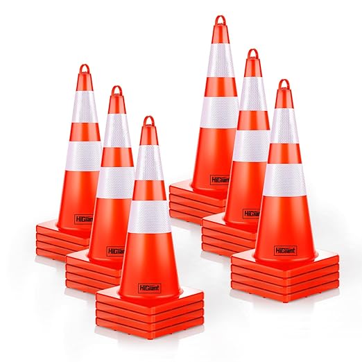 [48 Pack] HiGiant 28 inch Traffic Safety Cones with Reflective Collars, Sturdy Orange PVC Cones for Road Safety, Parking lot and Driving Training