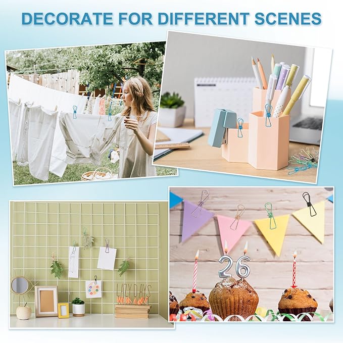 PATIKIL 50Pcs Paper Office Binder Clips, 1.26" Small Metal Wire Hollow Out Paper Clamps Long Tail Binder Clips for Photo Clothes Hanging Office Home Kitchen Food Package, Silver/Rose Gold