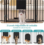 No Pawblems Free Standing Dog Gate with Cat Door, 30'' Tall Foldable Dog Fence for Indoor & Outdoor, Up to 104 Inch Extra Wide Puppy Gate for Stairs, Hallways, Doorways, Deck, Yard (Black, 4 Panels)