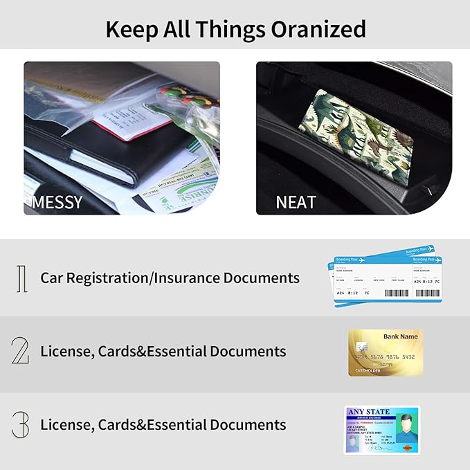Car Registration and Insurance Holder, Leather Car Glove Box Organizer, Cool Car Accessories for ID, Driver's License Cards & Essential Document,business cards,Men&WomenCute Dinosaur Dinos