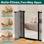 Fairy Baby 40.5" Extra Tall Baby Gate Pressure Mounted, 60.3"-65.7" Extra Wide Dog Gate Indoor for The House Doorway, Metal Safety Child Gate for Kids, Auto Close Swing Pet Gate for Stairs, Black