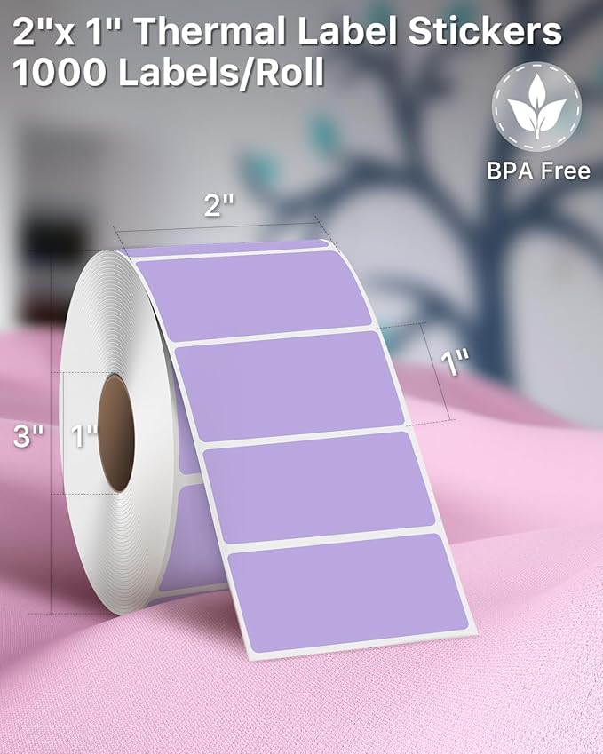 iEager 2x1 Inch Thermal Labels, Purple Rectangle Thermal Printer Stickers, Durable Shipping Label Printer Sticker for Barcode, Name, Address, 1000 Labels/Roll