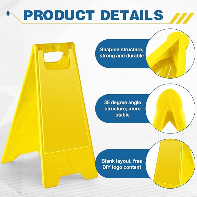 2 Pack 17.5 Inch Blank Floor Sign Yellow A-frame Foldable Caution Sign Write-On Double Sided Safety Warning for Pool Restaurant Restroom Office