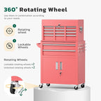 Greenvelly Tool Chest, 8-Drawer Rolling Tool Chest with Hooks and Lockable Wheels,Metal Storage Detachable Top Tool Box with Lockable Wheels for Garage,Workshop,Art Studio(Pink)