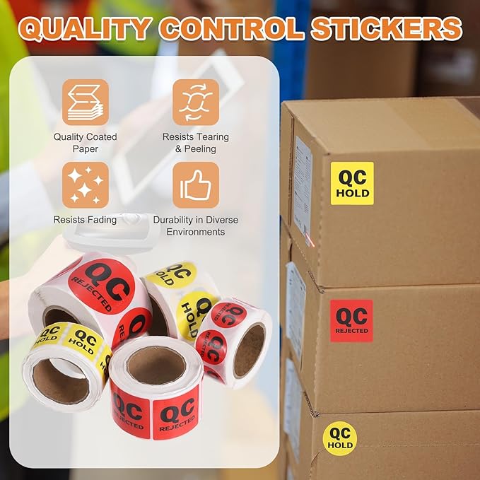 PATIKIL 360 Pcs 1 Roll QC Rejected Labels, 1.5 Inch Circle Inventory Control Adhesive Round Labels Food Service Quality Control Stickers for Warehouse Management Inspection, Red
