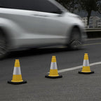 Fluorescent Orange/Green PVC Traffic Cones, Heavy Black Base Parking Lot Cone Structurally Stable Weatherproof Road Construction Safety Cones (4, Yellow, 12" Small)