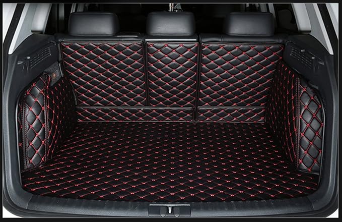 Trunk Mat for Mercedes GLC SUV 7 Seater 2023-2025(Non for Hybrid) GLC260 GLC250 GCL300 GLC350 GLC450 Full Coverage Cargo Mat+Backrest Cover+Both Sides Panel Replacement -Black w/Red Stitching