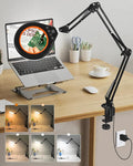 10X & 5X Magnifying Glass with Light, Ultra Long Swing Arm, 5 Colors & 10 Brightness, Real Glass Lens Large Magnifying Lamp for Craft Painting Workbench Jewelry Making Hobby Close Work (Orange)
