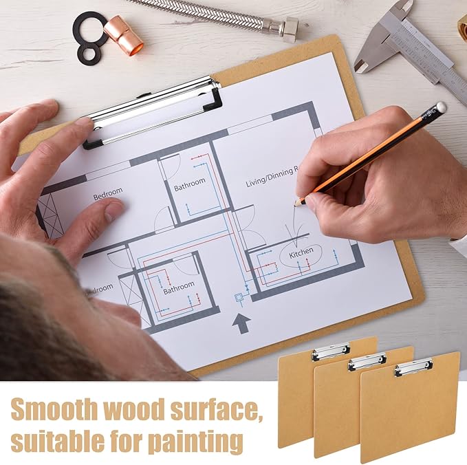 Sherr 6 Pcs Large 9 x 13 Inch Wooden Large Landscape Clipboards with Low Profile Clip Horizontal Clipboard Layout for School Classroom Office Drawing Art Back to School Supplies
