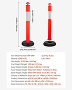 VEVOR 6 Pack Traffic Delineator Posts, 48 inches Traffic Safety Cones with Fillable Base and Reflective Strips, Heavy Duty Delineator Posts for Construction Site, Parking Lot, Crowd Control, Red