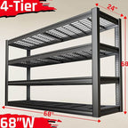 68" Wide Heavy Duty Garage Shelving Units, 4-Tier Deep Storage Shelves,Black Metal Garage Shelves,Steel Shelf,Large Storage Rack,Industrial Shelving for Shop, 68" W x 24" D x 68" H,2 Pack