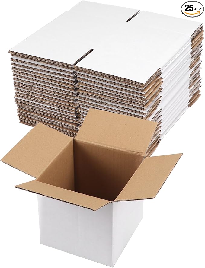 Hoikwo 5x5x5 Shipping Boxes Set of 25, White Corrugated Cardboard Box for Small Business for Packaging Mailing