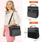 opux Insulated Lunch Bag for Men Women, Large Dual Compartment Cooler Bag, Soft Two Deck Lunch Box for Work School Picnic, Leakproof Lunch Tote with Strap for Kid Adult (Charcoal Gray, Double Deck)