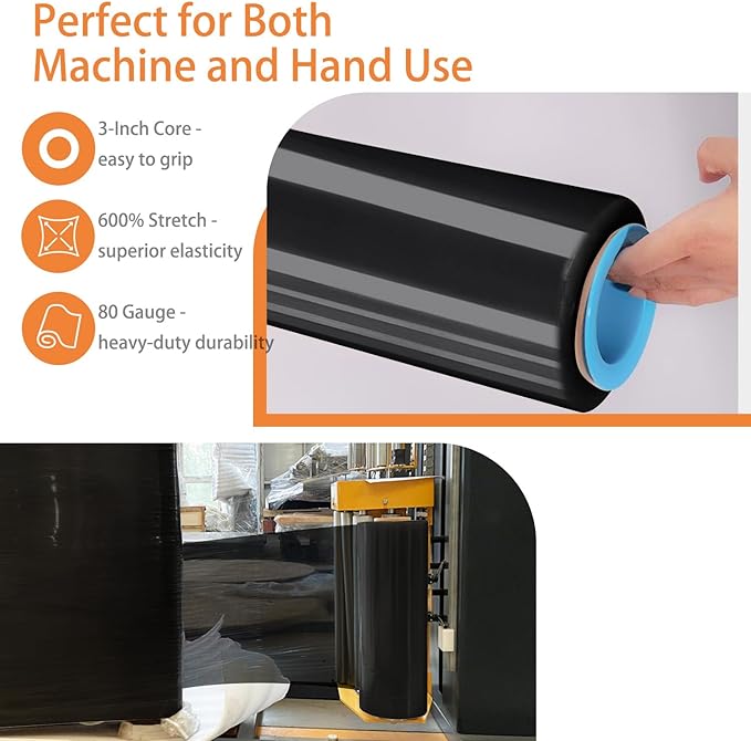 ADAYM 17.5" x 1500' Stretch/Shrink Wrap Roll (2 Rolls) - Plastic Wrap for Moving, Heavy Duty 80 Gauge, 600% Stretch for Packing, Pallets, Shipping&Furniture Protection with Handles