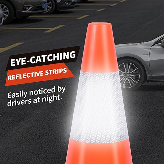 8 Pack Traffic Safety Cones 18 Inches with Reflective Collars, Orange Construction Cone, Restorable Parking Cones, Heavy Duty Road Cones for Parking Lot, Traffic Control, Driveway Road Parking