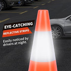8 Pack Traffic Safety Cones 18 Inches with Reflective Collars, Orange Construction Cone, Restorable Parking Cones, Heavy Duty Road Cones for Parking Lot, Traffic Control, Driveway Road Parking