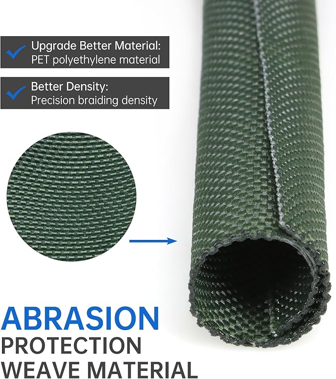 Split Braided Cable Sleeve，Flexible Wire Loom Tubing, Automotive Cord Protector Pet Proof, Cable Management for Computer TV Electric Wires Harness 16ft (Dark Green, 13mm（1/2")
