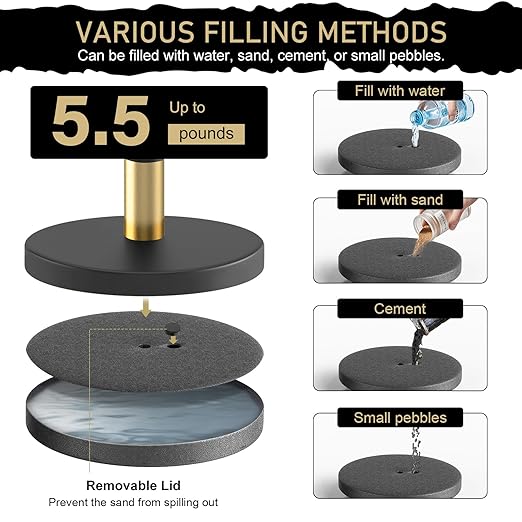 kaiyomi 8Pcs Stanchions Posts Velvet Ropes with Red Carpet and Sign Frame, Water or Sand-Fillable Base, Suitable for 8.5" x 11" A4 Paper Size Sign Frame for Red Carpet Party Decoration (Black&Golden)