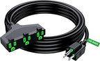 Extension Cord 15 Feet, SJTW Extension Cord with Multiple Outlets, 14 Gauge (Black) ETL Listed