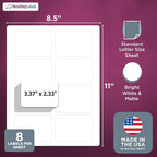 NextDayLabels – 3-3/8" x 2-1/3" Rectangular Sticker Labels for Printer - White Laser/Inkjet Printer Labels Return Address Labels Shipping Label Stickers (1000 Sheets, 8 Per Sheet, 8000 Labels)