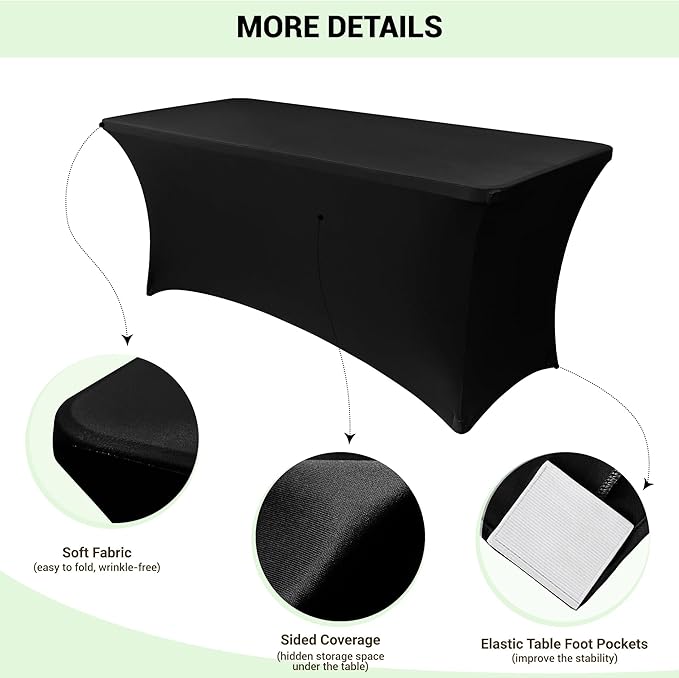 Obstal 10 Pack Stretch Spandex Table Covers for 6 Foot Tables - 6 FT Rectangular Fitted Tablecloth Protector for Outdoor Wedding Banquet Birthday Party (Black, 72L x 30W x 30H Inches)