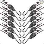 1/4" Heavy Duty Retractable Rope: 12 Pack of Tie Down Ratchet Straps - Works Well for Kayak or Boat
