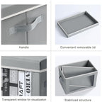 Decorative Bins with Lids - Stackable Cube Bins for Closet, 3 Pack Clear Windows Fabric Organizer Bins, Home Organizers and Storage for Clothes, CD, Towels, Grey