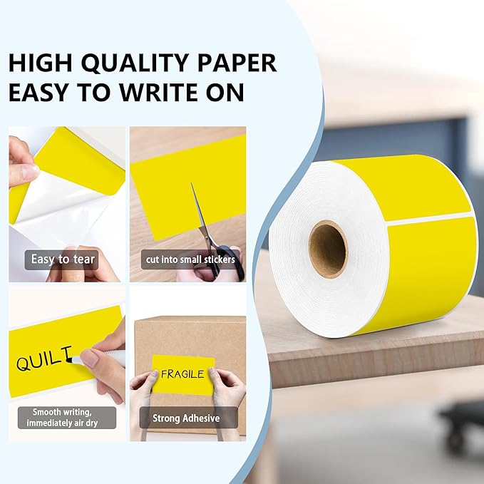 PARLAIM 3 X 5 Inch 1000Per/4Rolls Rectangle Inventory Color Coding Labels,Roll Square Label Stickers for Home (Yellow)