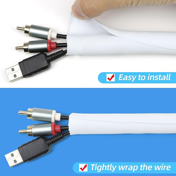 Automotive Wire Loom Tubing, Split Braided Cord Protectors from Pets No Chew, Flexible Cable Sleeve Cable Management for TV/Computer/Electric Wires (White, 1"-25ft)