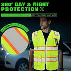 BeautyWill 5Pack Custom Logo Safety Vest 8 Pockets Class2 ANSI Certified High Visibility Reflective Vest for Men - Personalized Logo Heavy-Duty Work Vest（Yellow，L）